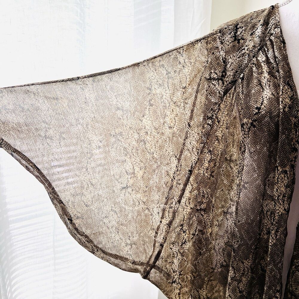 The Muses Lounge Chiffon "Snakeskin" Long Flowy Sheer Brown Kimono Wrap -Plus 1X